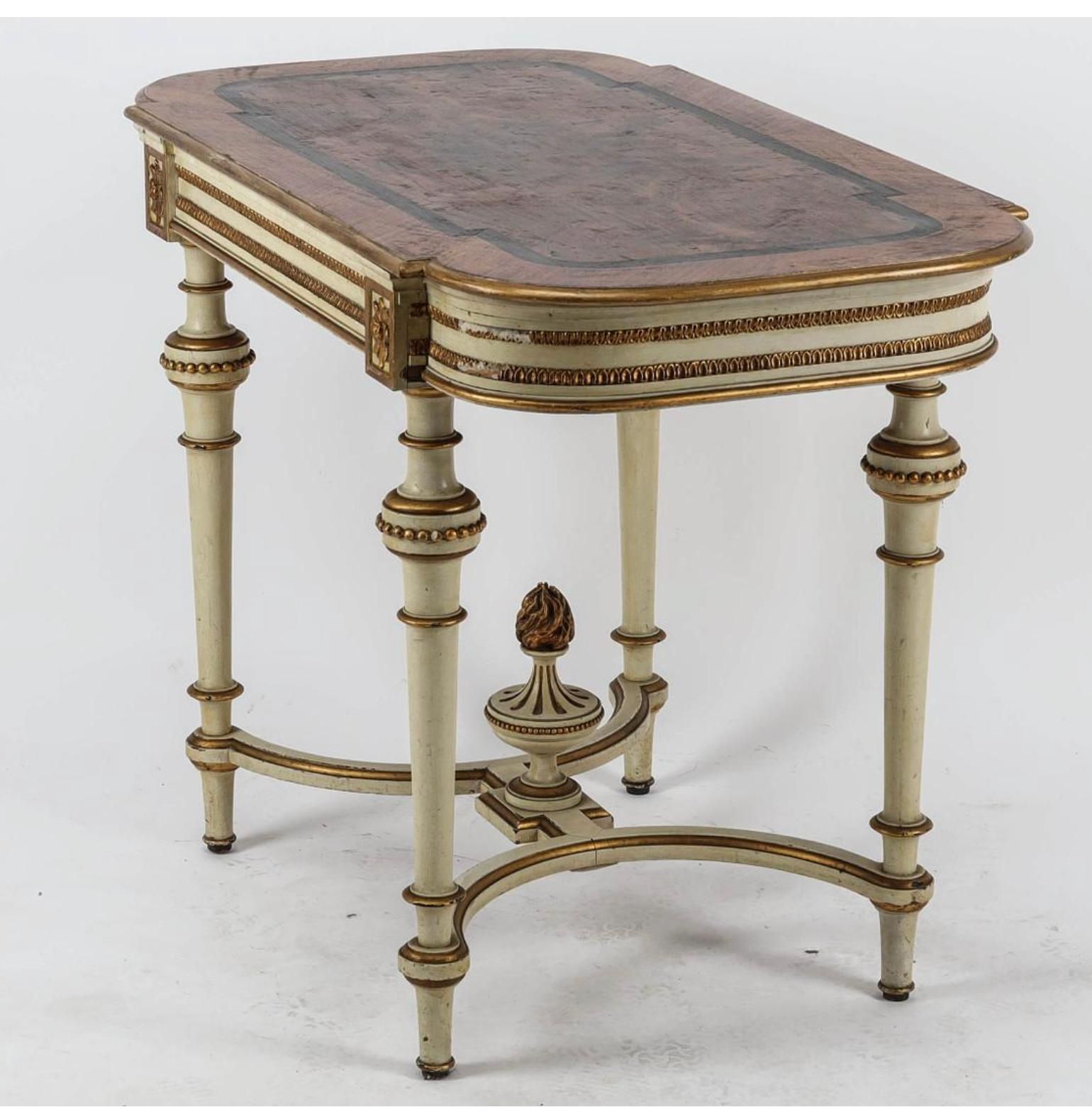 Swedish Gustavian Antique Table White Gold Carved Detail, 1800s photo for sale