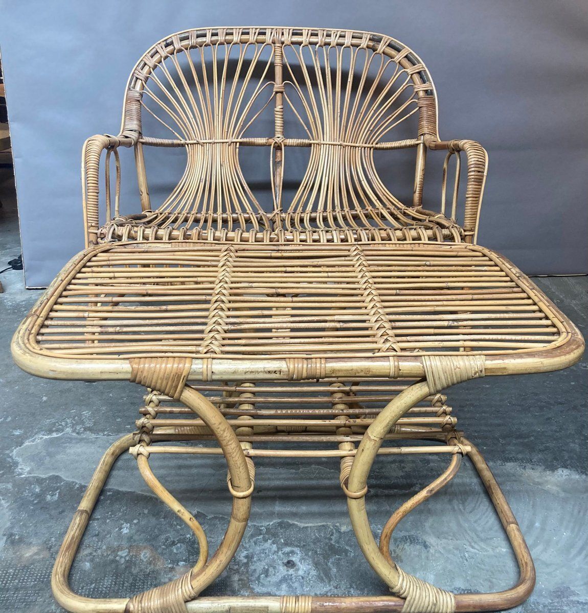 Rattan Loveseat And Table, 1950s, Set Of 2 photo for sale
