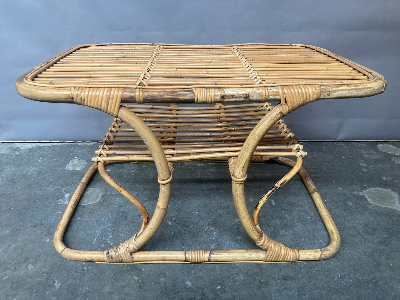 photo furniture Rattan Loveseat And Table, 1950s, Set Of 2