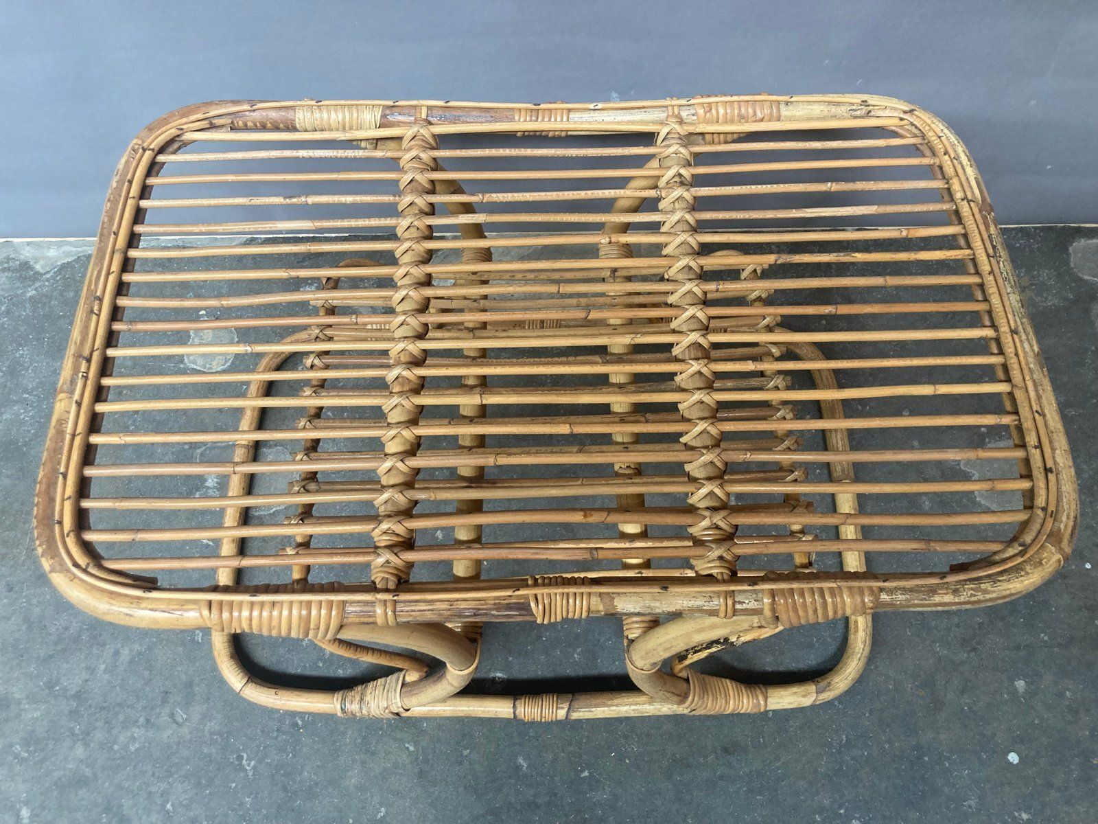 Garden Furniture Rattan Loveseat And Table, 1950s, Set Of 2 photo