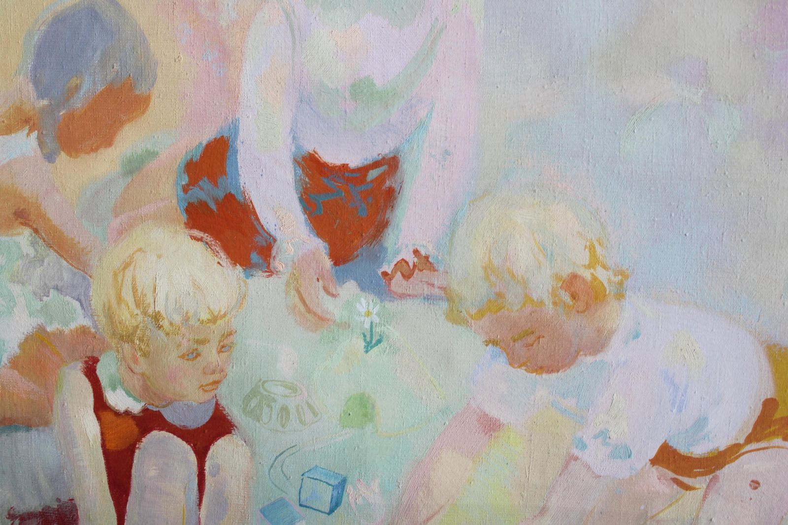 Vilnis Sausserdischildren At Play, Oil/Canvas, 108x128 Cm photo Art