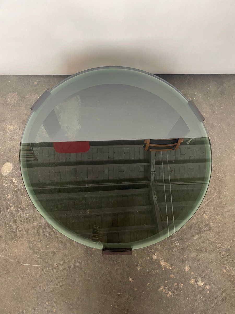 Round Coffee Table In White And Wengé With Smoked Glass Top, 1970s photo Furniture
