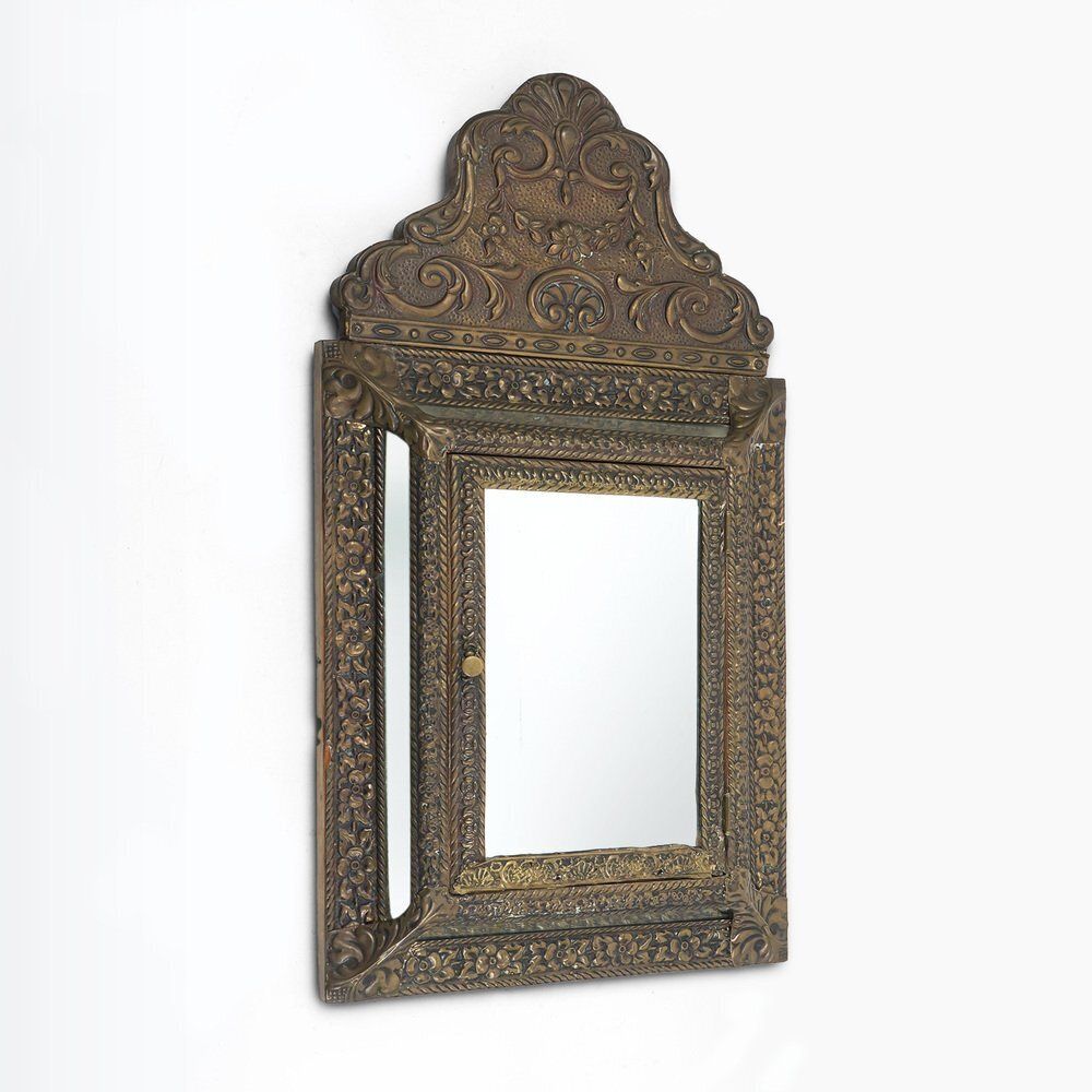 Art Deco French Copper Wall Cabinet With Beveled Mirror, 1930s