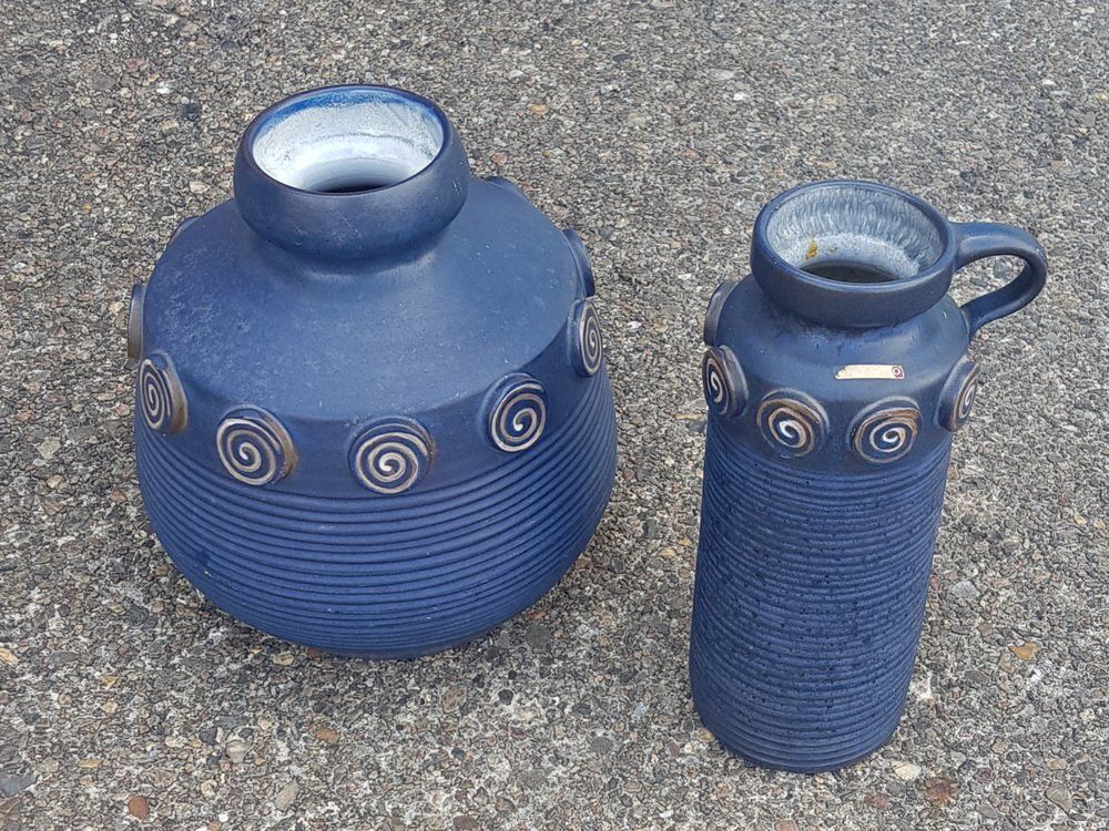 Blue Ceramic Vases By Ceramano, Set Of 2 photo for sale
