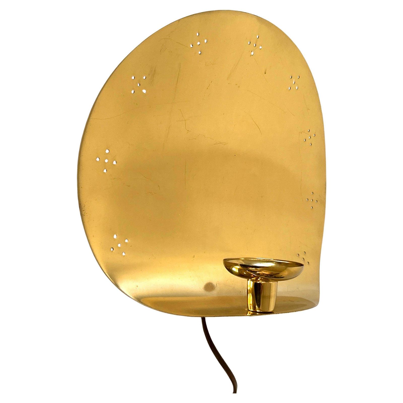 Elegant Mid Century Brass Sconce With Candle Holder By Boréns Borås Sweden 1970s