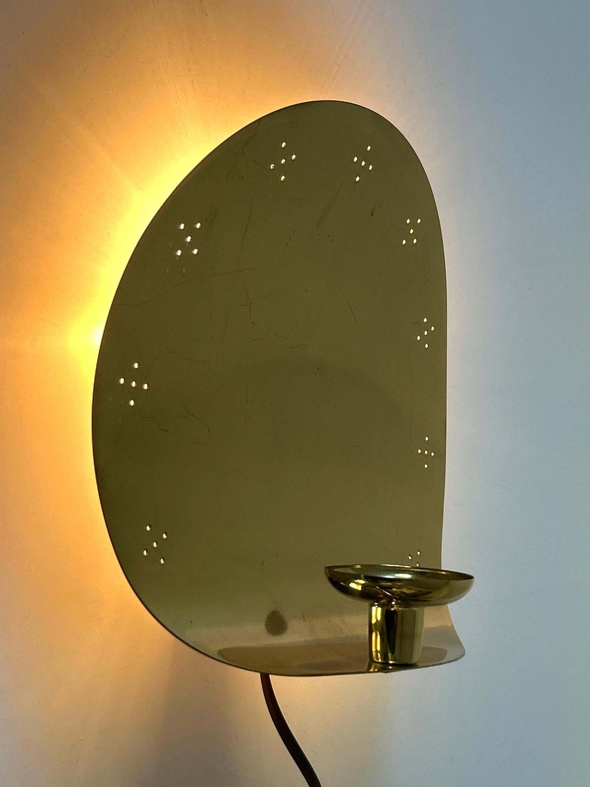 photo vinterior Elegant Mid Century Brass Sconce With Candle Holder By Boréns Borås Sweden 1970s