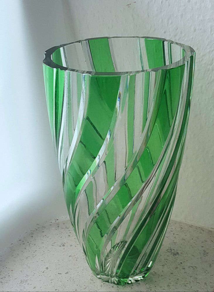 Antique Green Clear Crystal Cut Glass Vase By Joh. Oertel photo furniture