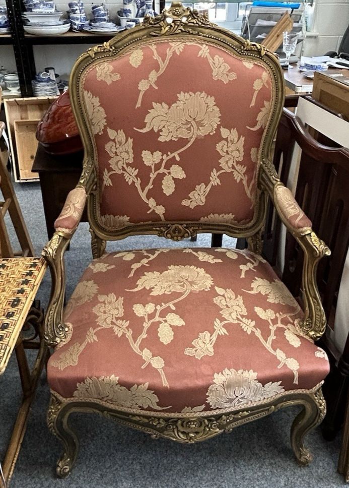 Antique Gilt French Armchair Ornate Carved & Gessoed Frame