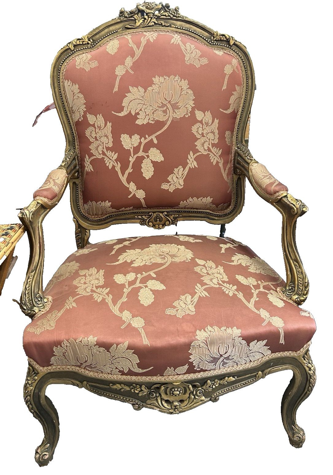 Antique Gilt French Armchair Ornate Carved & Gessoed Frame photo furniture