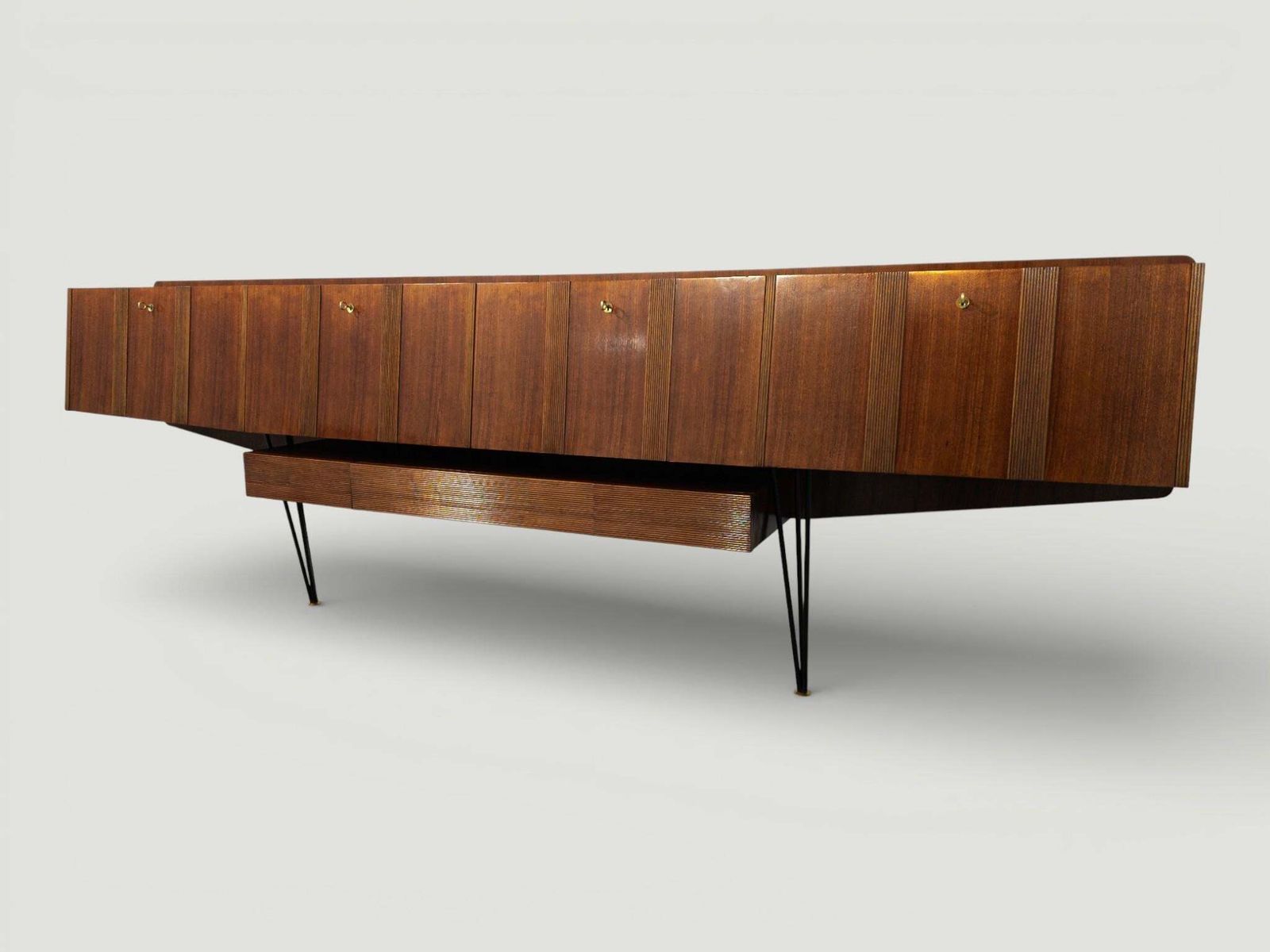 Italian Mid Century Long , Suspended Sideboard In Walnut, 1950s photo vinterior