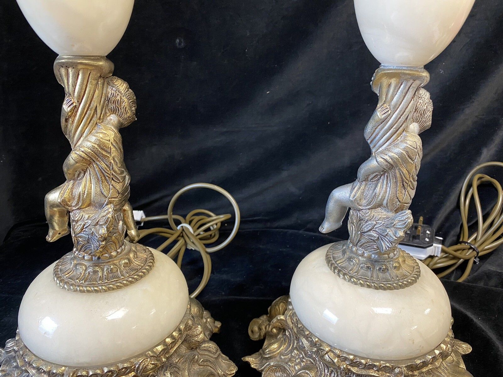 Neoclassical Style Pair Of  Large Ornate  Table Lamps Cherubs Putti Cupids photo for sale