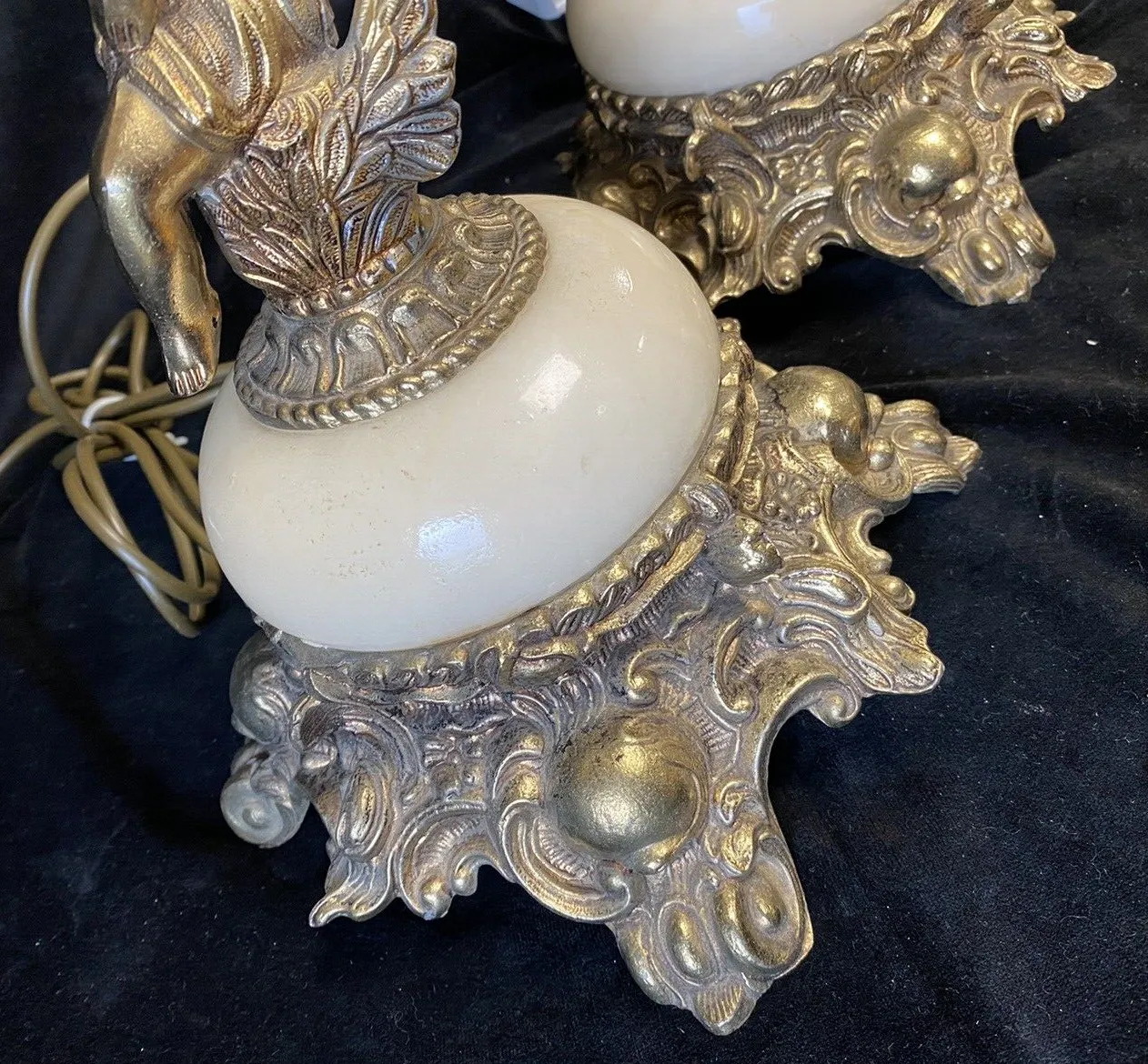 Lighting Neoclassical Style Pair Of  Large Ornate  Table Lamps Cherubs Putti Cupids photo