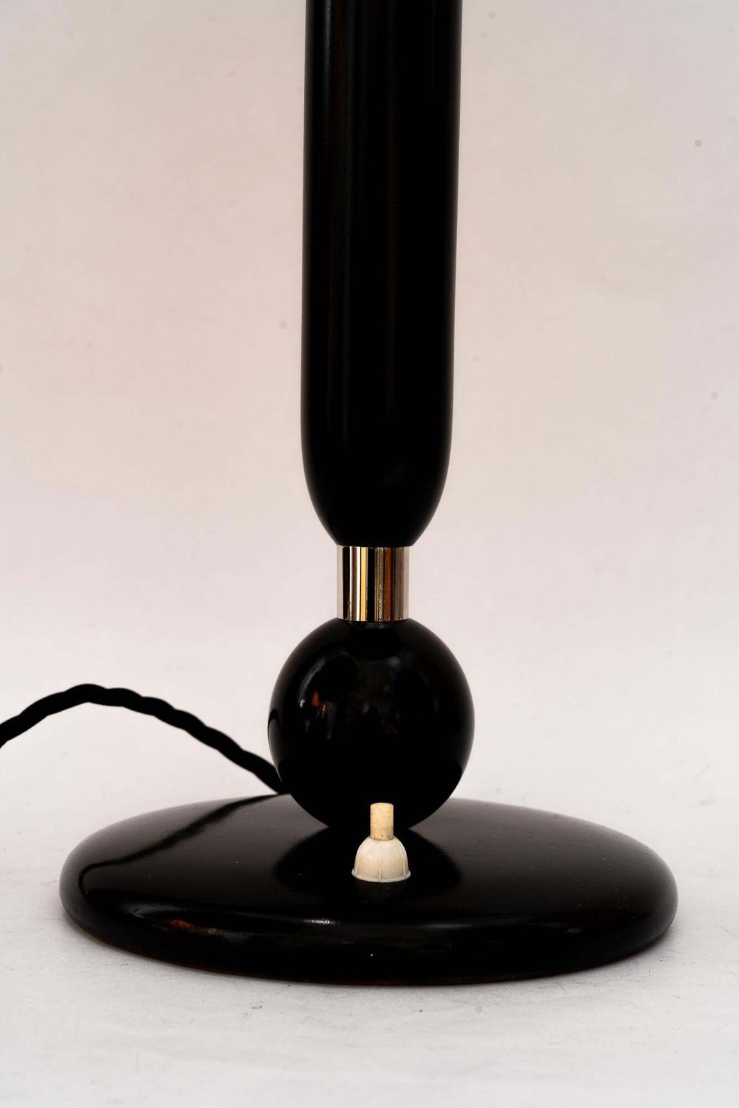 Big Wood And Nickel Table Lamp With Fabric Shade Around 1920s photo furniture