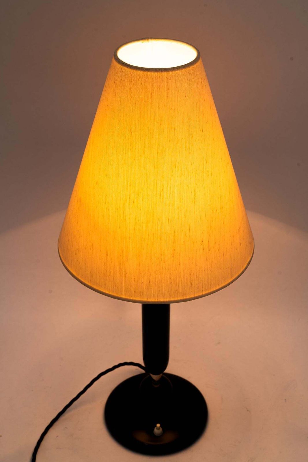 601.0 Big Wood And Nickel Table Lamp With Fabric Shade Around 1920s photo