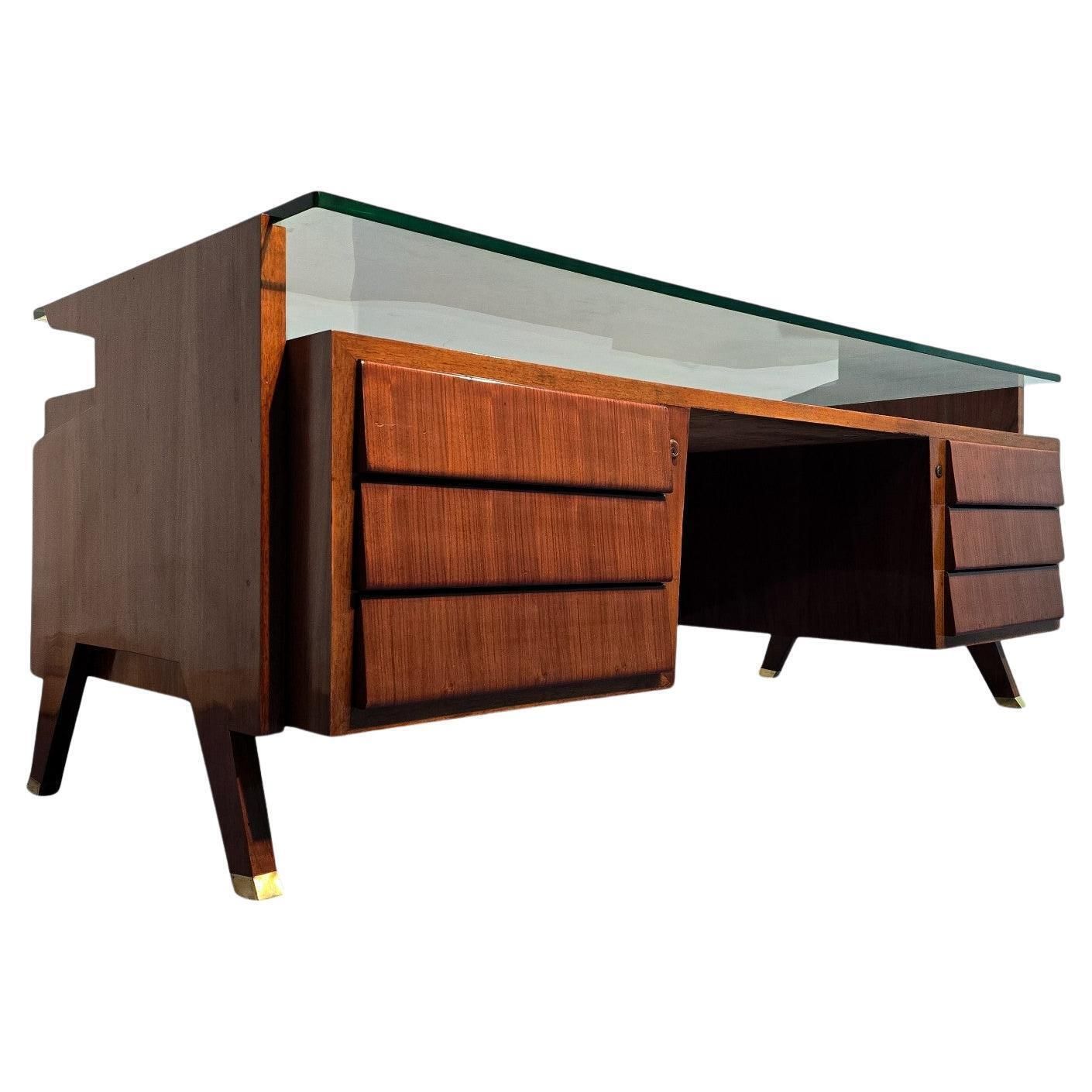 Italian Midcentury Presidential Executive Table Desk Designed By Vittorio Dassi