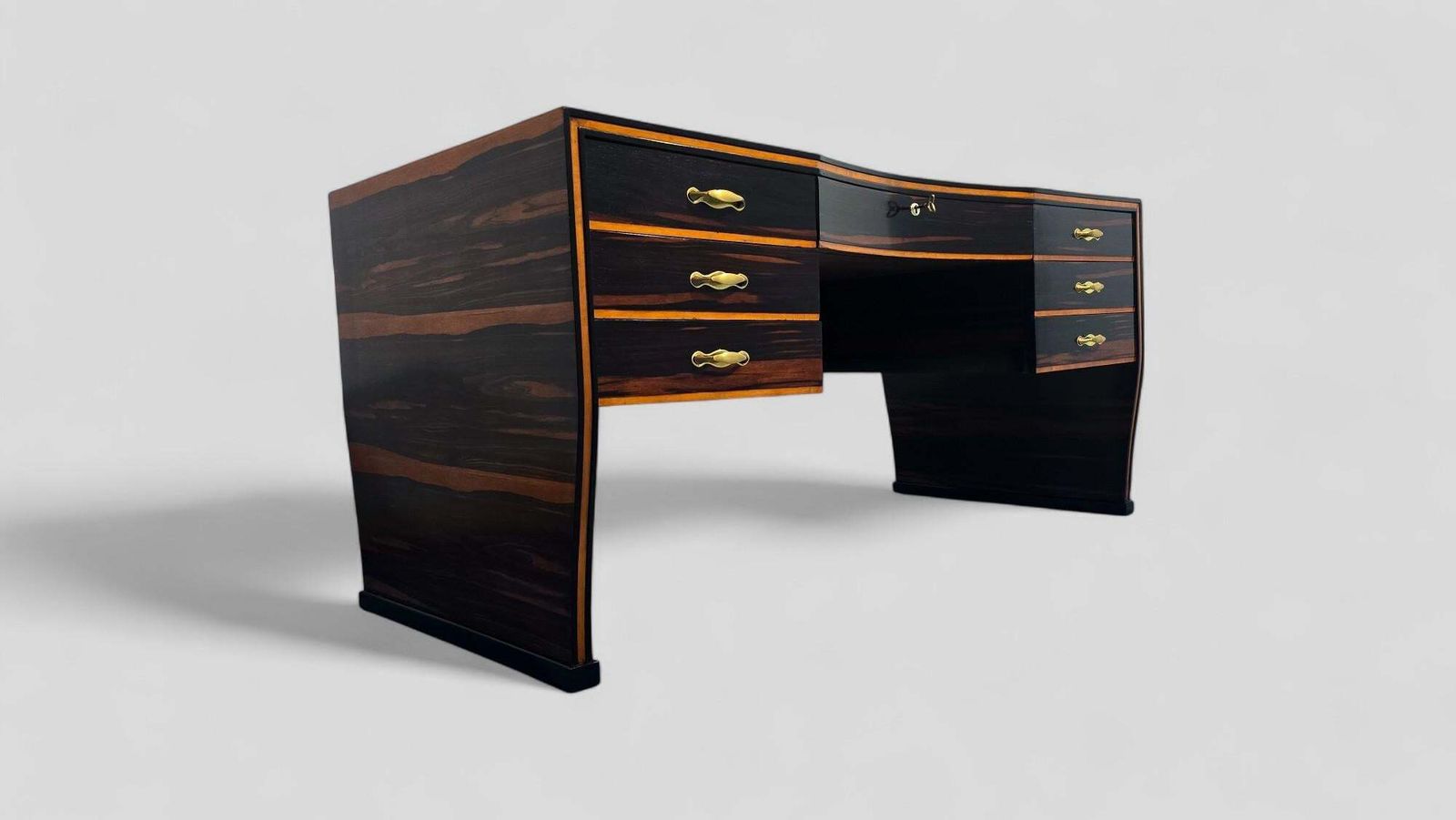 Italian Art Deco Table Desk , Ebony Makassar Attributed To Osvaldo Borsani, 1940 photo Furniture