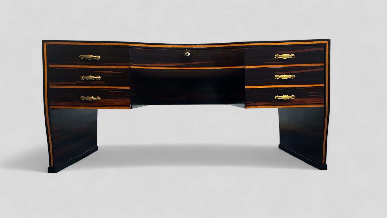Italian Art Deco Table Desk , Ebony Makassar Attributed To Osvaldo Borsani, 1940 photo vinterior