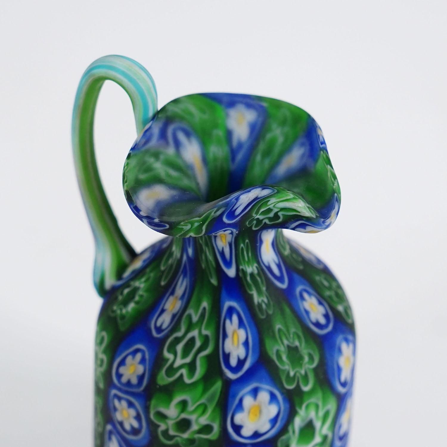Antique Millefiori Jug In Blue And Green, Fratelli Toso Murano Ca. 1920s photo vinterior