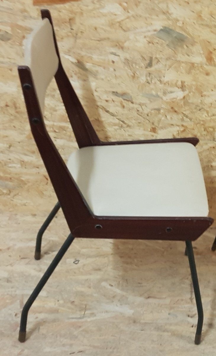 Set Of Italian Modern Iron & Wood Boomerang Dining Chairs, 1960s photo for sale