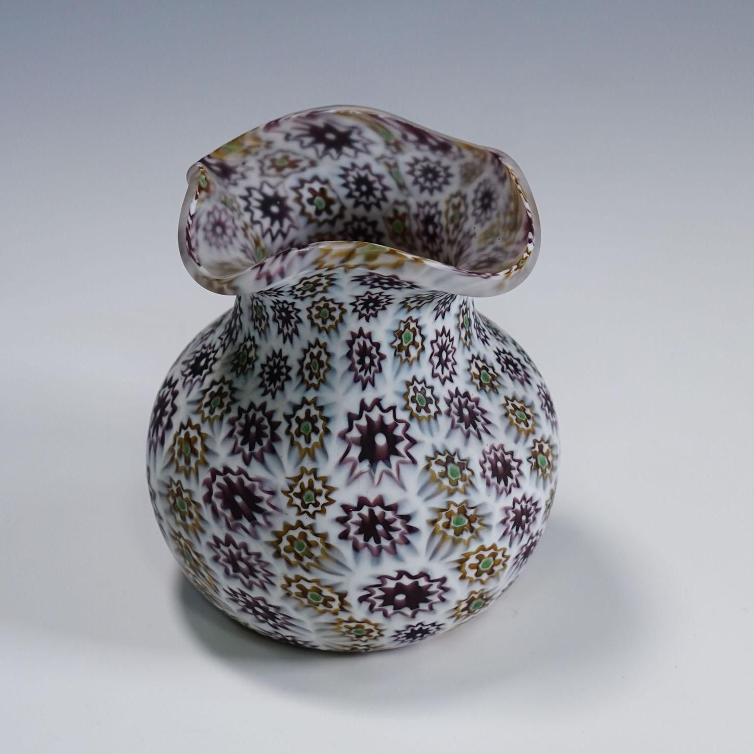Antique Millefiori Vase In Violet And White, Fratelli Toso Murano Ca. 1920s photo furniture