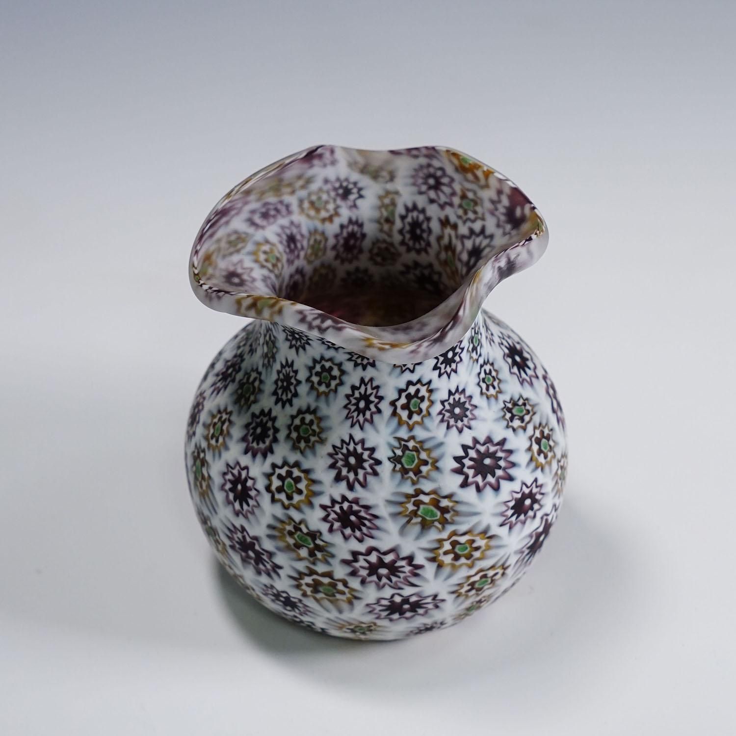 Antique Millefiori Vase In Violet And White, Fratelli Toso Murano Ca. 1920s photo Home Decor