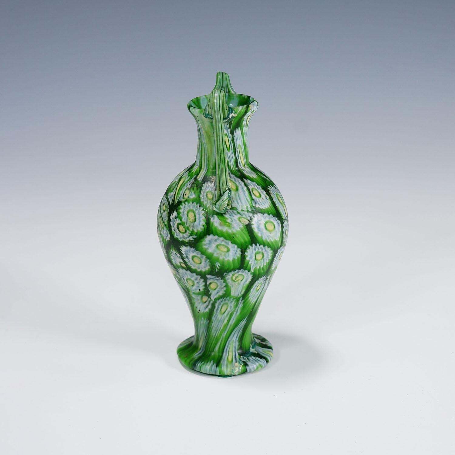 Antique Millefiori Vase Green With Handles, Fratelli Toso Murano Ca. 1920s photo furniture