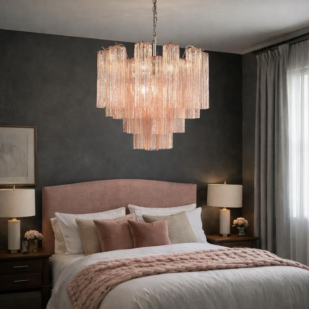 Italian 36 Pink Glass Chandelie. Murano, 1970s photo for sale