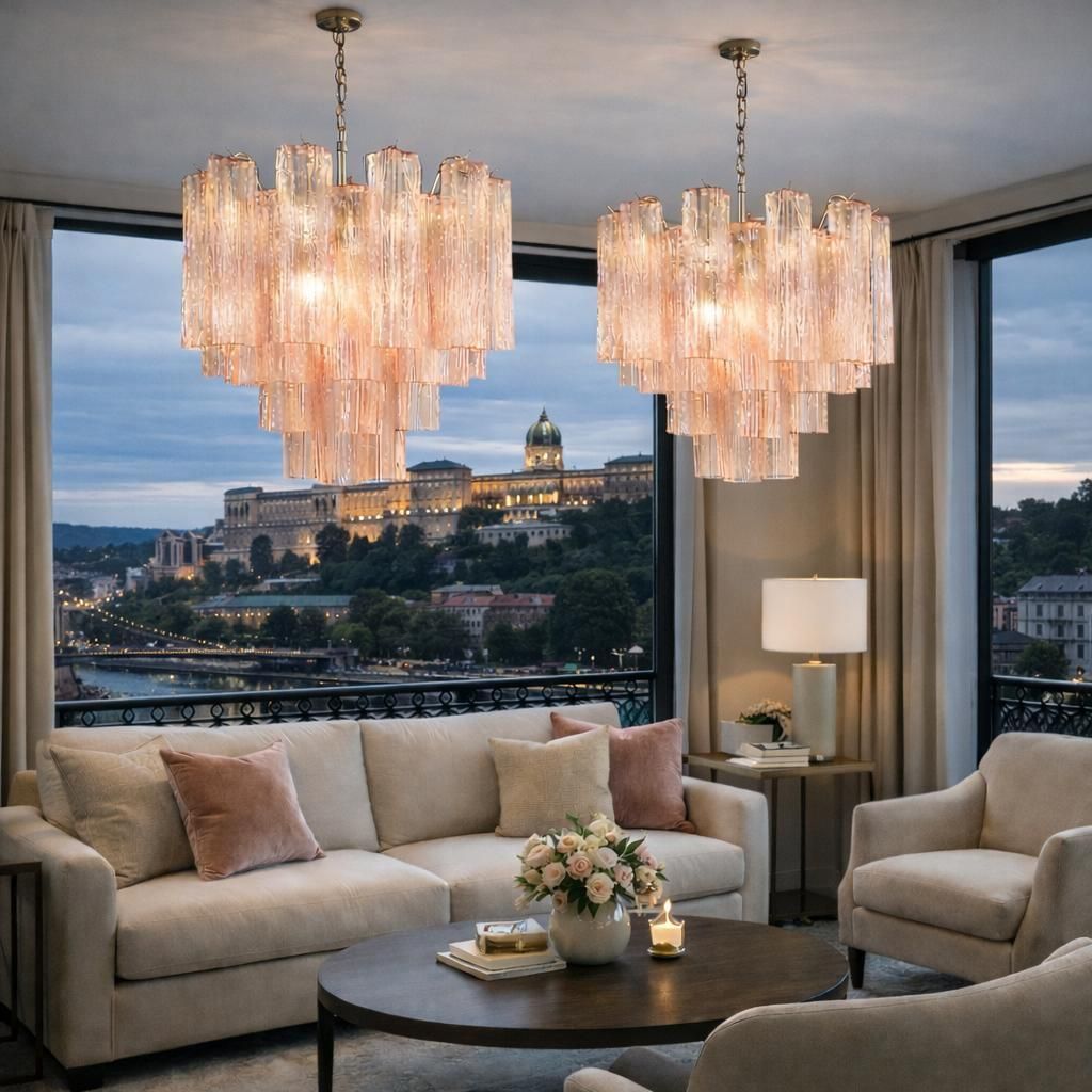 Italian 36 Pink Glass Chandelie. Murano, 1970s photo Lighting