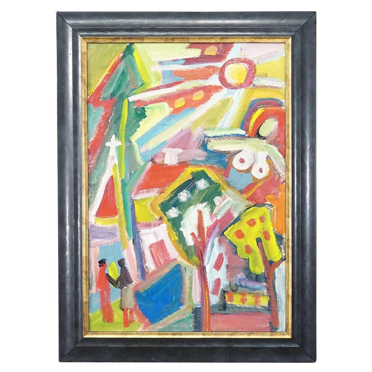 Vintage Oil Painting 'Bunte Szene'   Miklós Németh, 1962