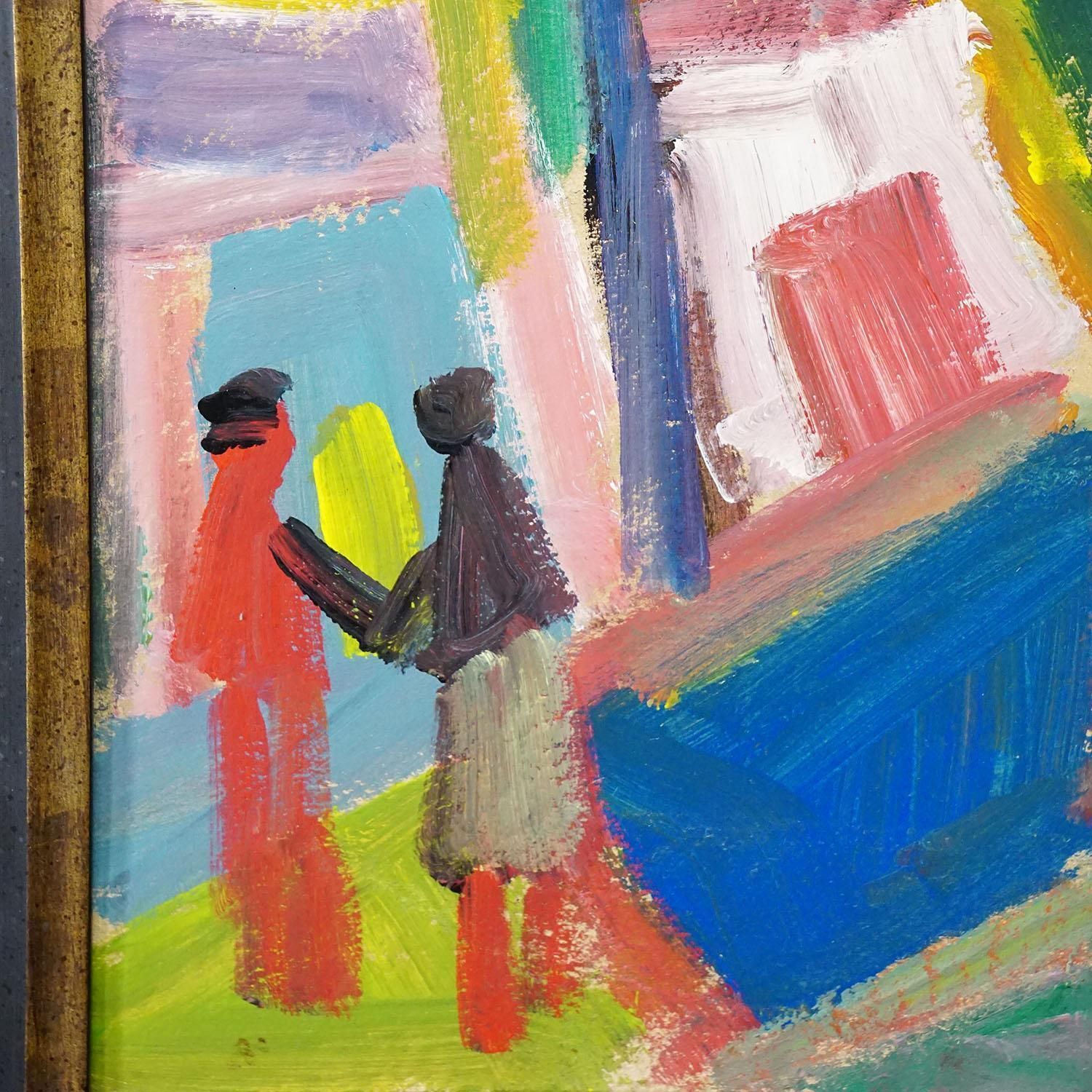 Vintage Oil Painting 'Bunte Szene'   Miklós Németh, 1962 photo Art