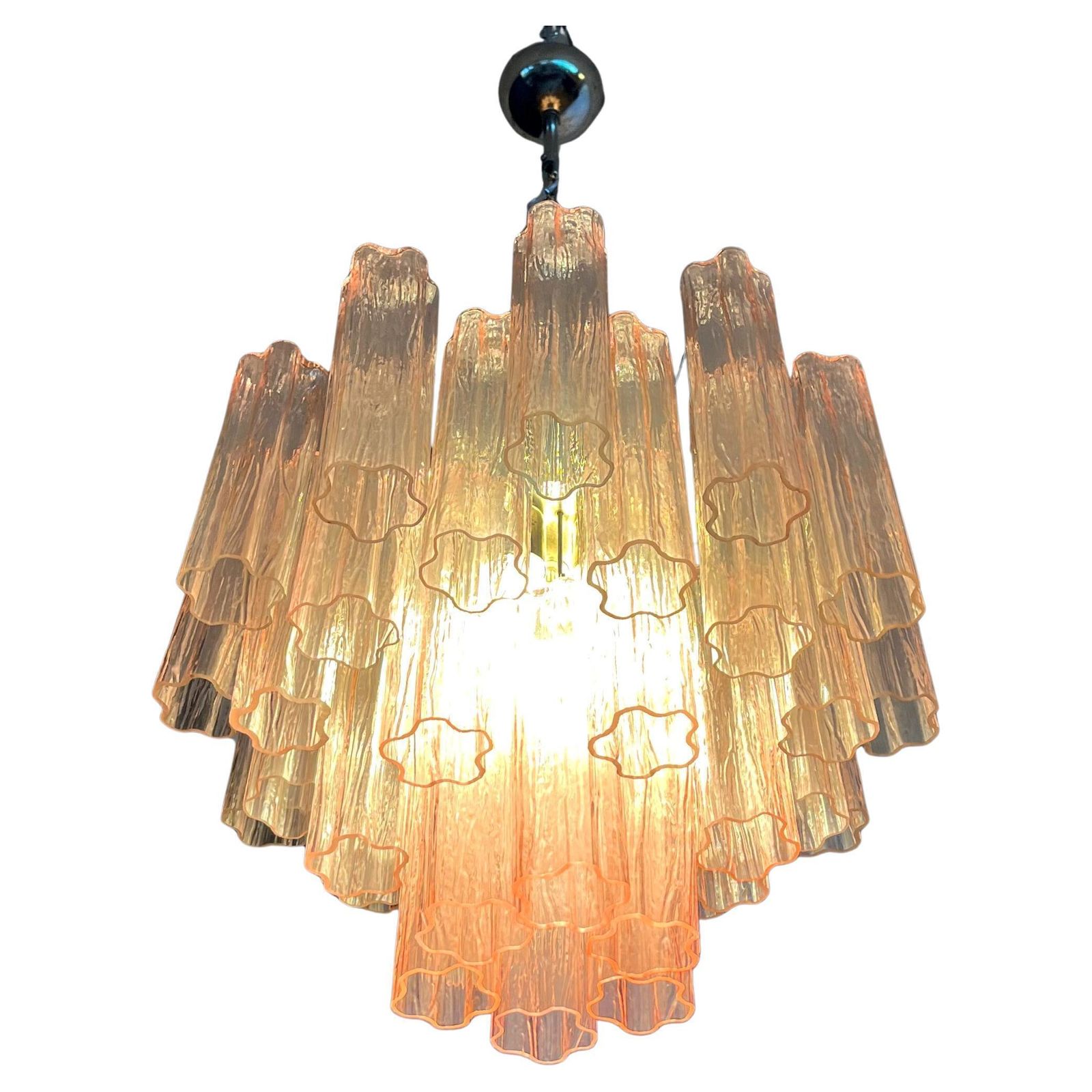 photo furniture Pair Of Italian 36 Pink Glass Chandeliers, Murano, 1970s