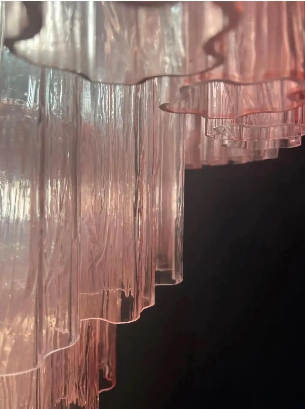 photo vintage Pair Of Italian 36 Pink Glass Chandeliers, Murano, 1970s