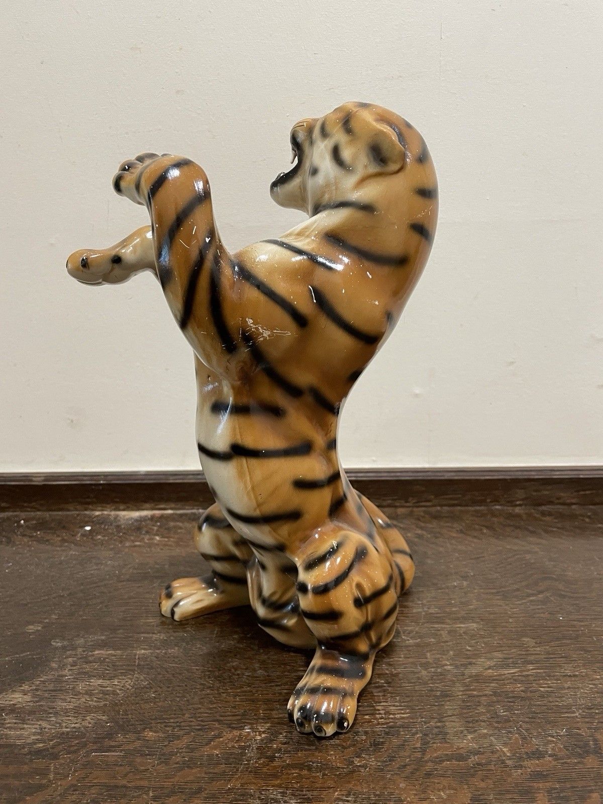 Large Vintage Rearing Tiger Ornament Mid Century Figurine photo furniture