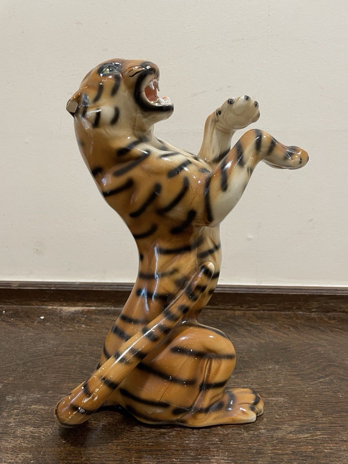 photo buy Large Vintage Rearing Tiger Ornament Mid Century Figurine