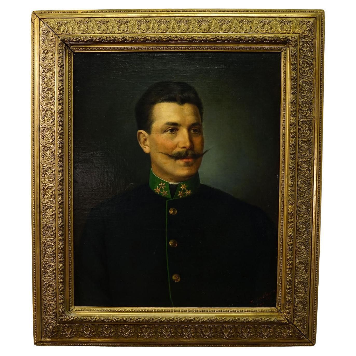 Antique Oil Painting Portrait Of An Austrian Folksy Man, Vienna 1892