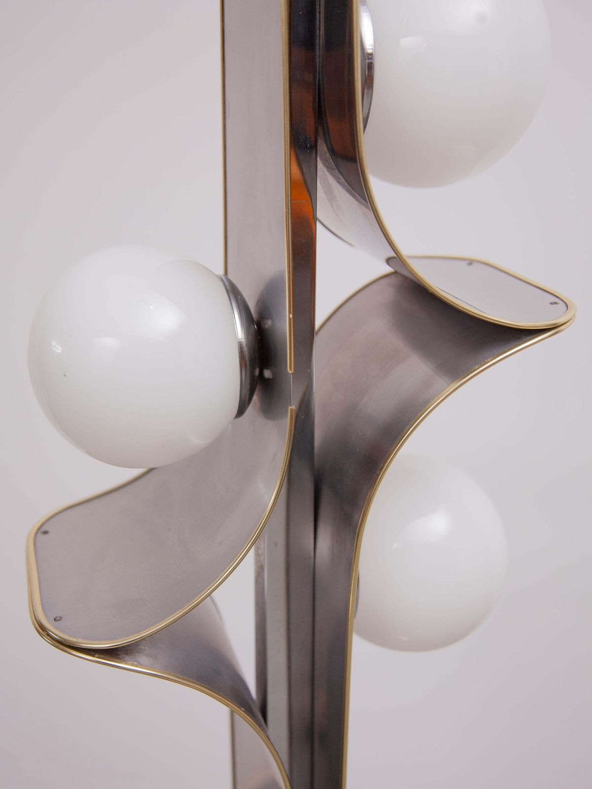 3227.0 Rare Floor Lamp, Brushed Metal, Brass, Opaline Globes Murano, 1960s photo