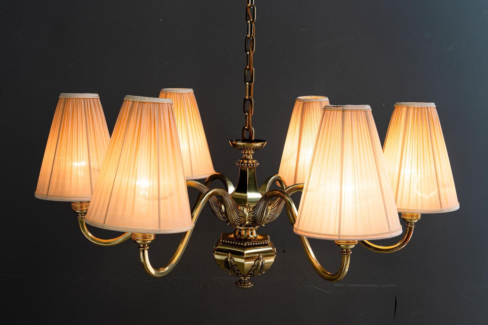 Lighting Art Deco Chandelier With Fabric Shades Vienna Around 1920s photo