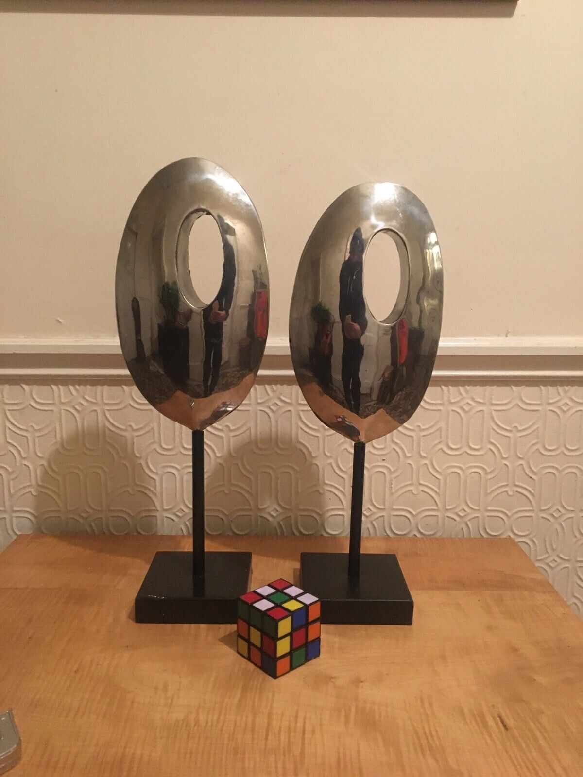 104.0 Pair Mid Century Modernist Minimalist Stainless Steel Abstract Sculptures photo