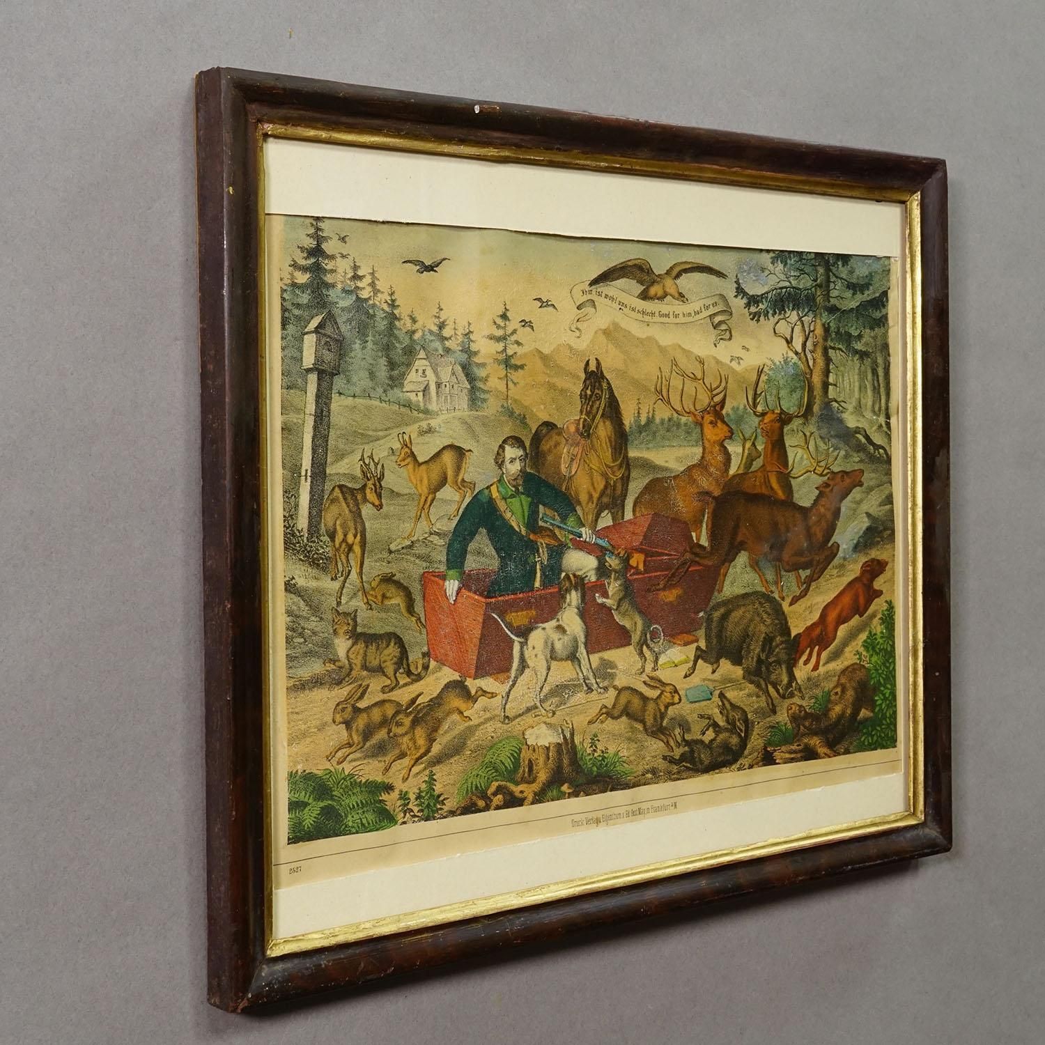Antique Print 'The Hunter’s Awakening', Germany Late 19th Century photo furniture