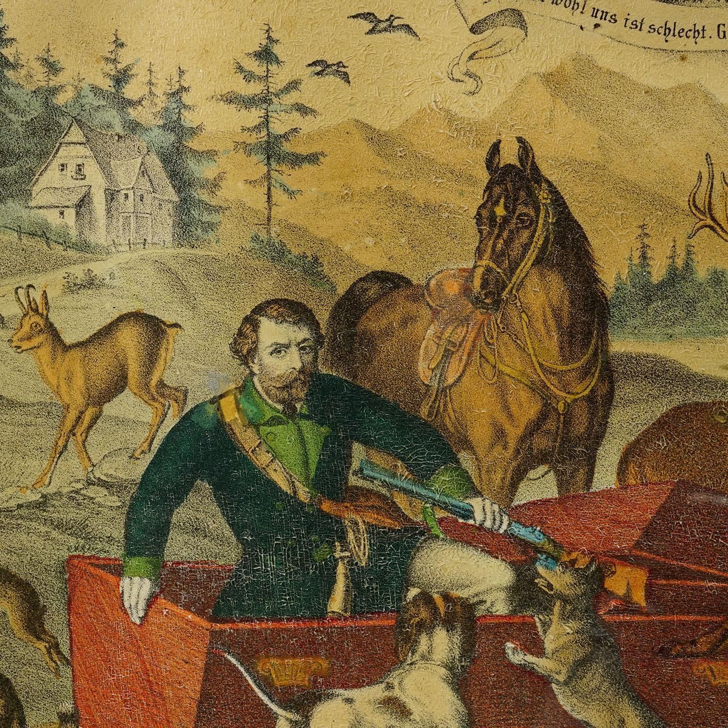 Antieke Prent 'The Hunter's Awakening', Duitsland Eind 19e Eeuw photo 347.0