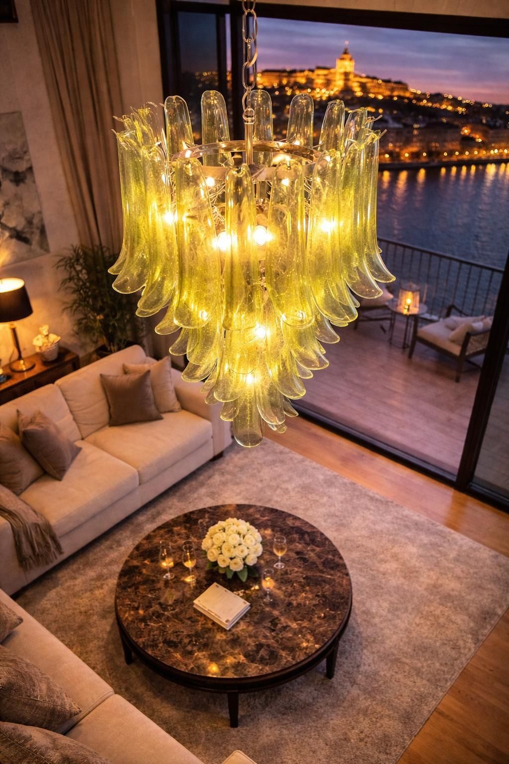 Murano Chandelier In Green Glass, Nickel Frame, Vintage Style, 1990 photo for sale