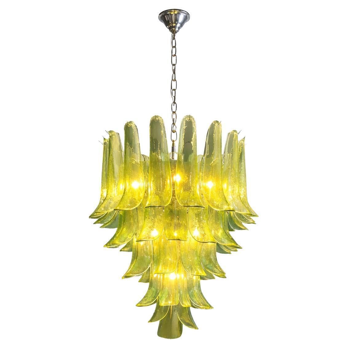 Murano Chandelier In Green Glass, Nickel Frame, Vintage Style, 1990 photo Lighting