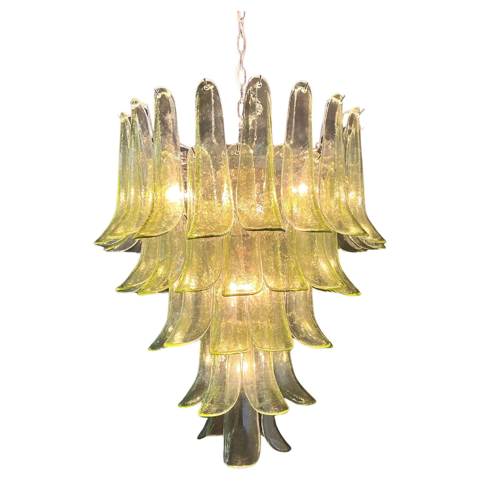 Murano Chandelier In Green Glass, Nickel Frame, Vintage Style, 1990 photo buy