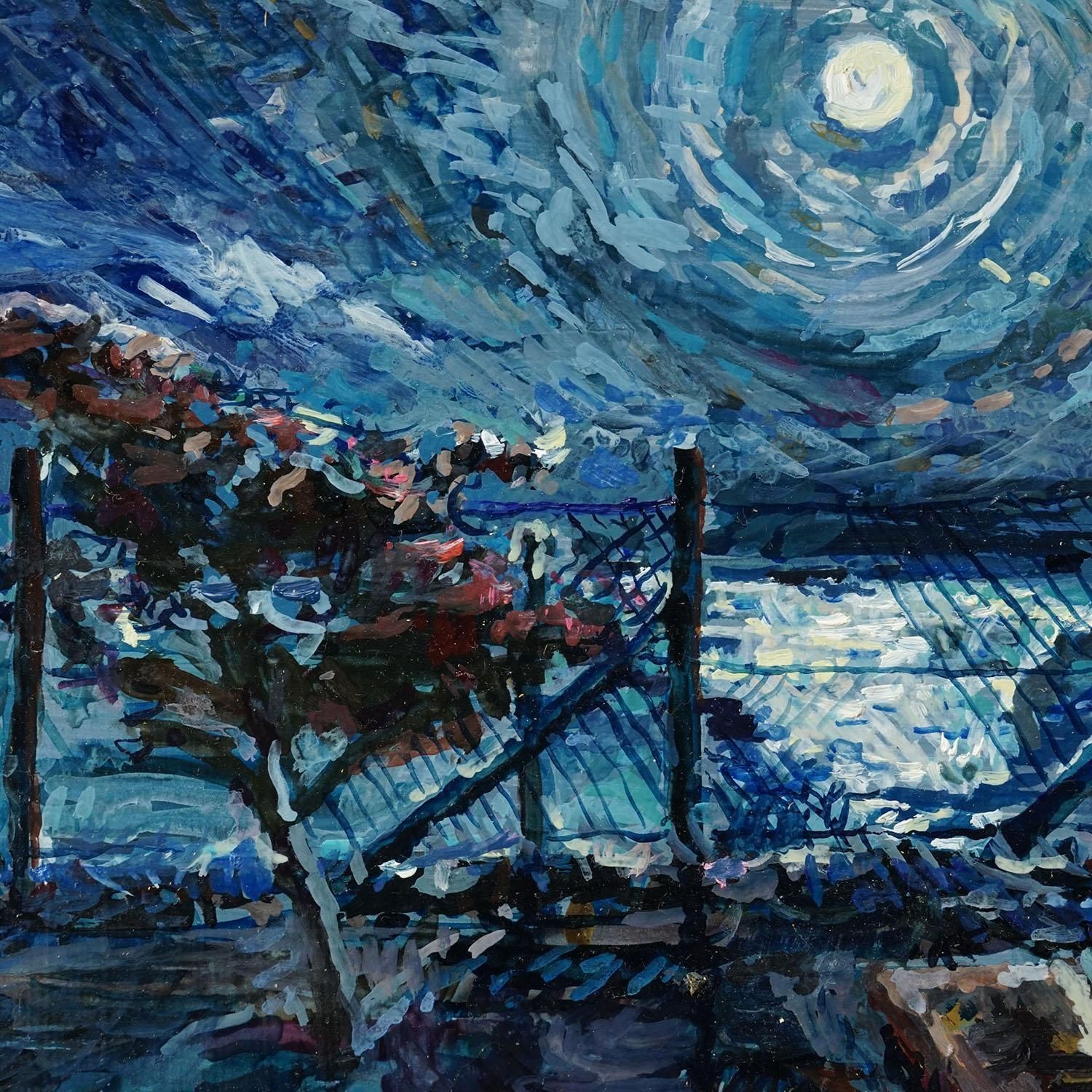 Impressionist Style Oil Painting Moonlight Scene, 1983 – Alexander Michael photo Art