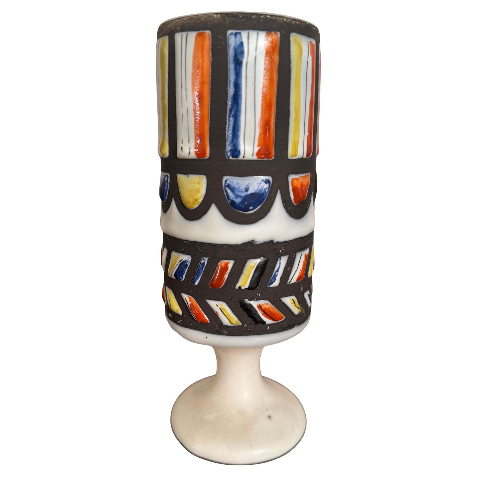 Multi Colors Graphic Glazed Goblet, Vase Design By Roger Capron For Vallauris