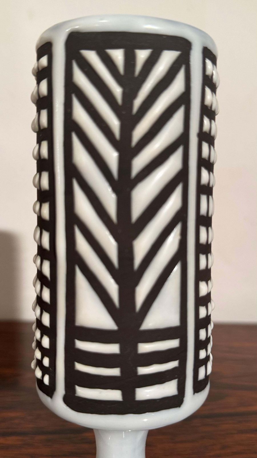 Ceramic Small Vase Black And White Graphic Geometric Design By Capron, Vallauris photo Home Decor