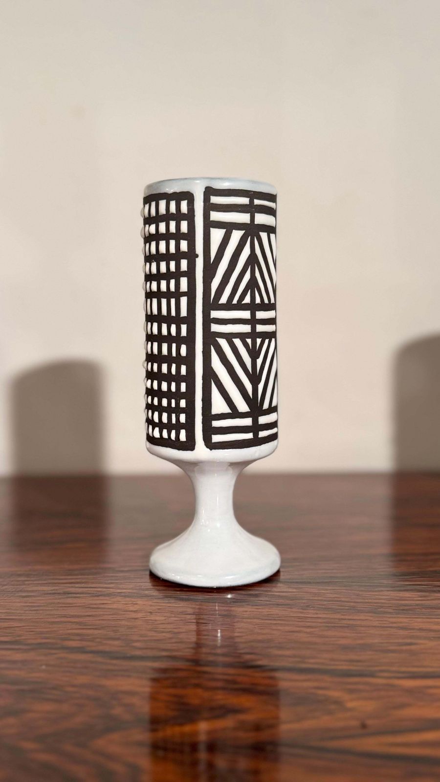 photo buy Ceramic Small Vase Black And White Graphic Geometric Design By Capron, Vallauris