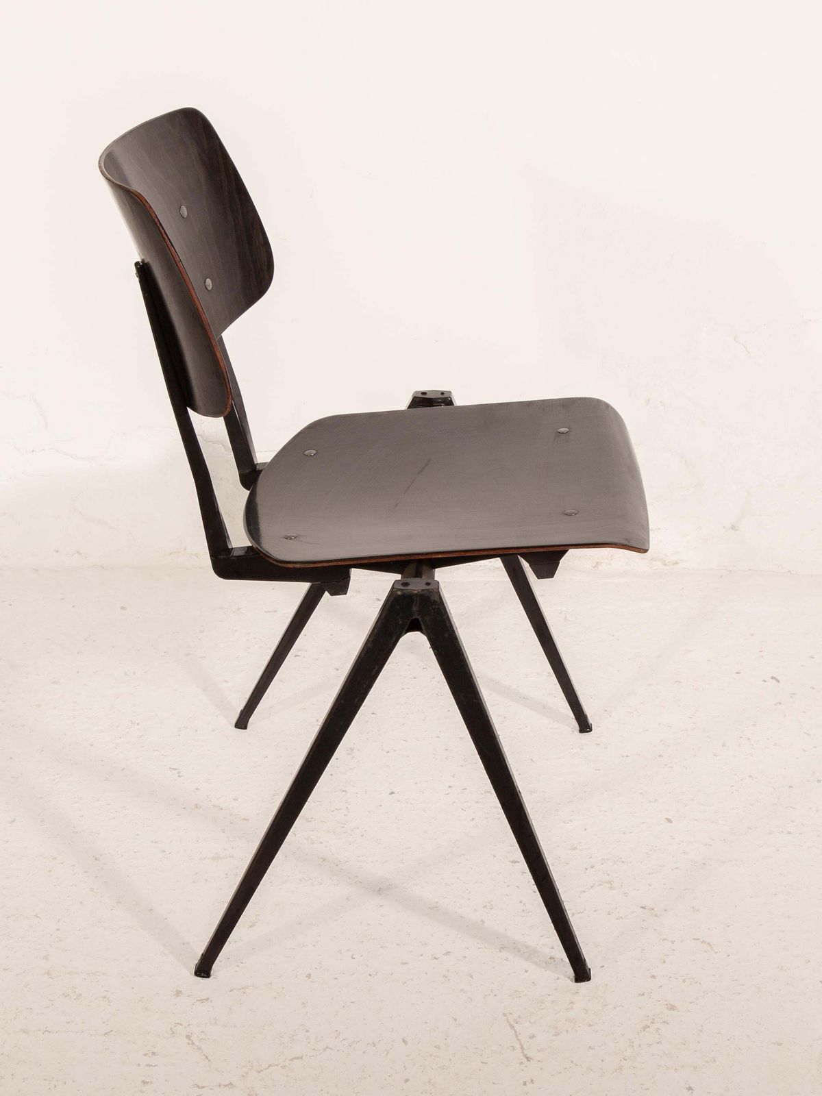 Stacking Chairs S21 Galvanitas, Minimalistic Plywood Black  Grey Metal Chairs photo 329.0