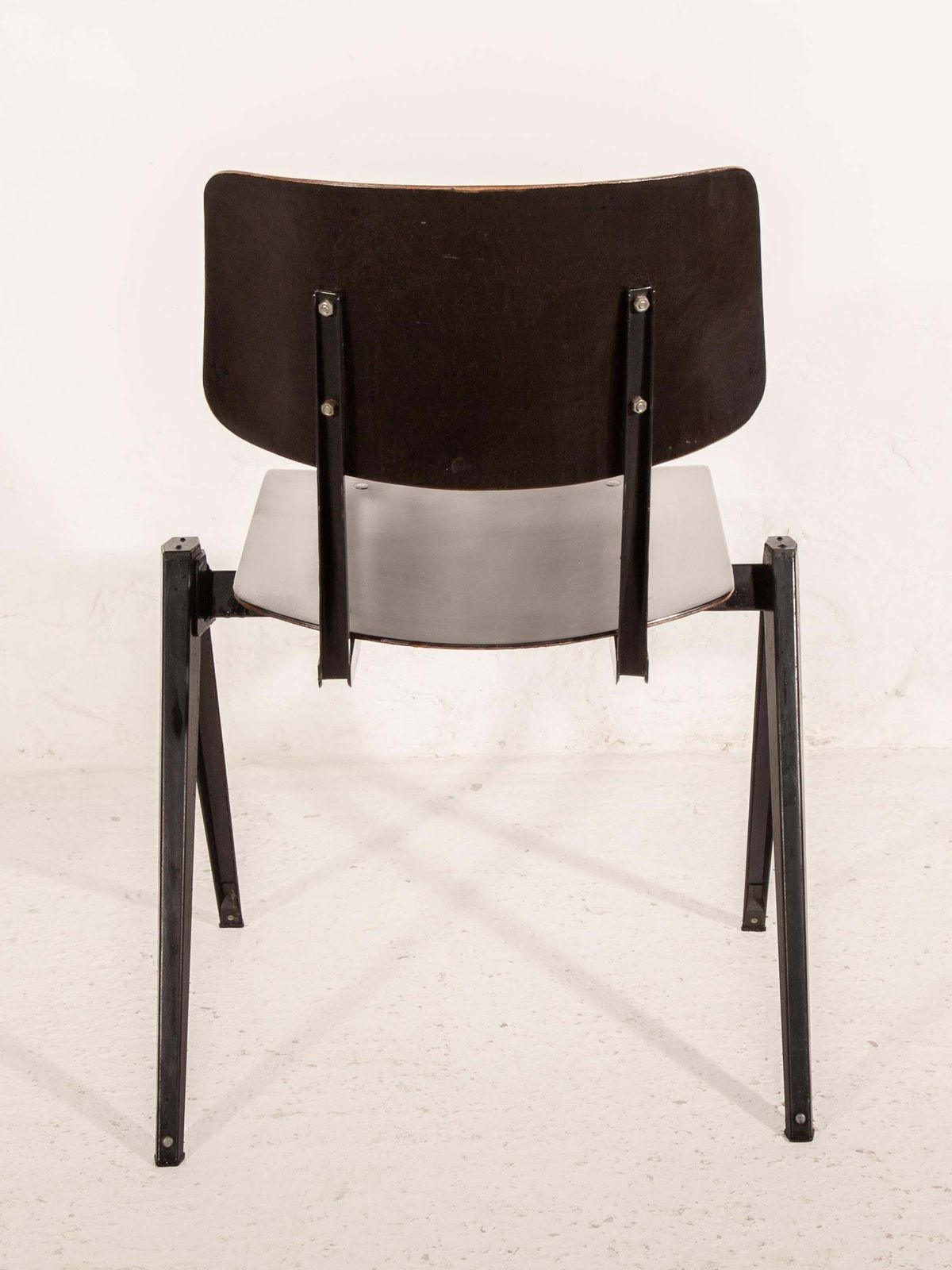 Stacking Chairs S21 Galvanitas, Minimalistic Plywood Black  Grey Metal Chairs photo buy