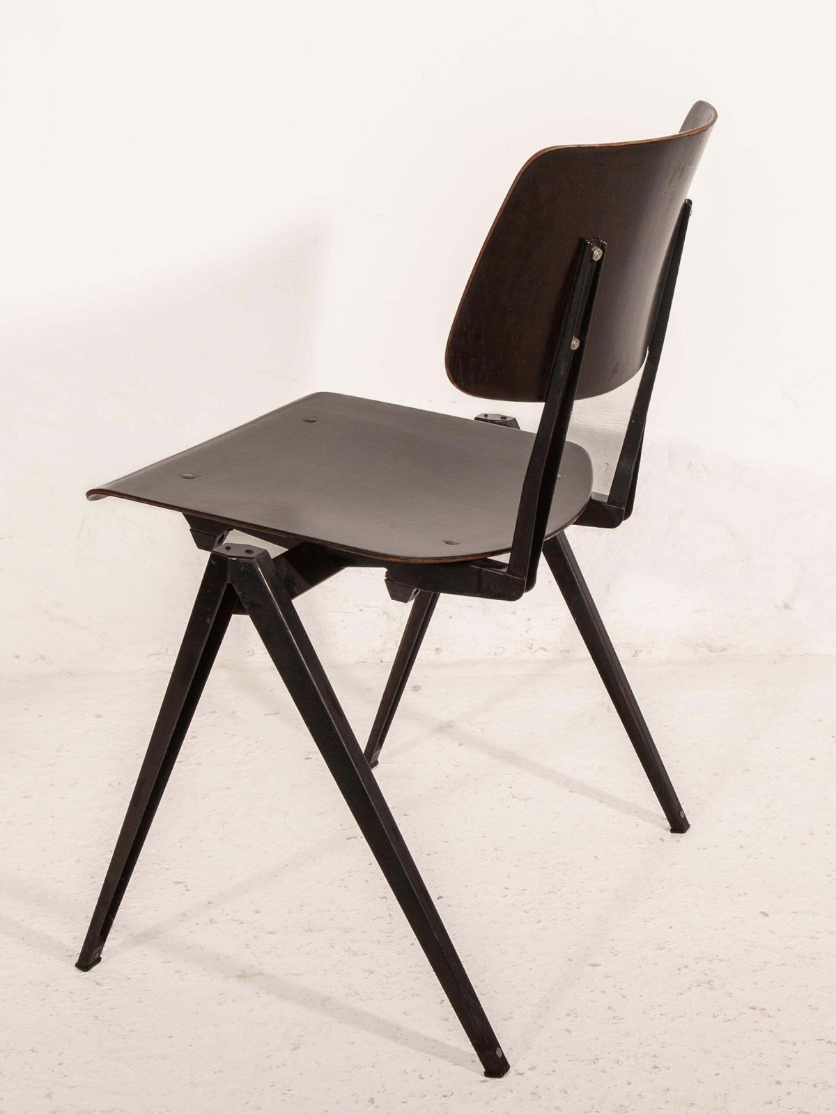 Stacking Chairs S21 Galvanitas, Minimalistic Plywood Black  Grey Metal Chairs photo vintage